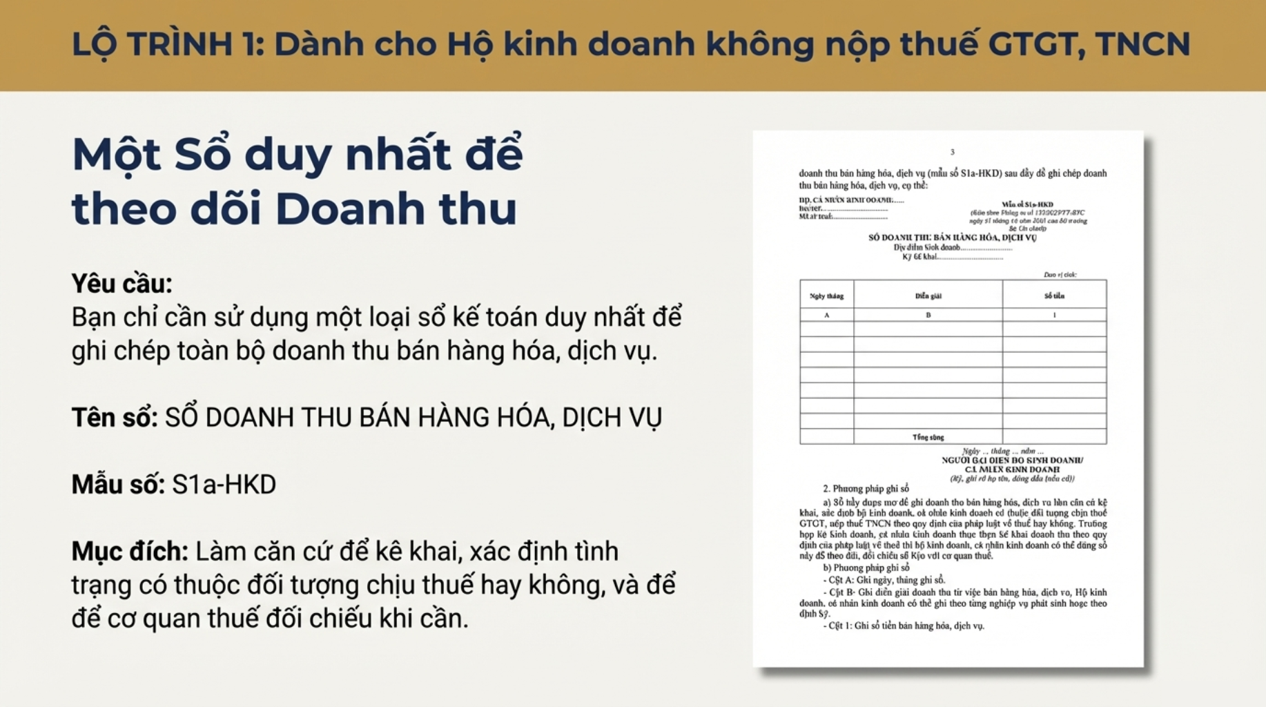 Lộ trình 1 - Hộ kinh doanh không nộp thuế GTGT và TNCN